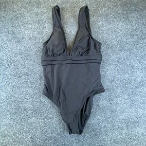 Freshwater One Piece Swimsuit Womens Large Black Plunge V Neck Surfing Pool